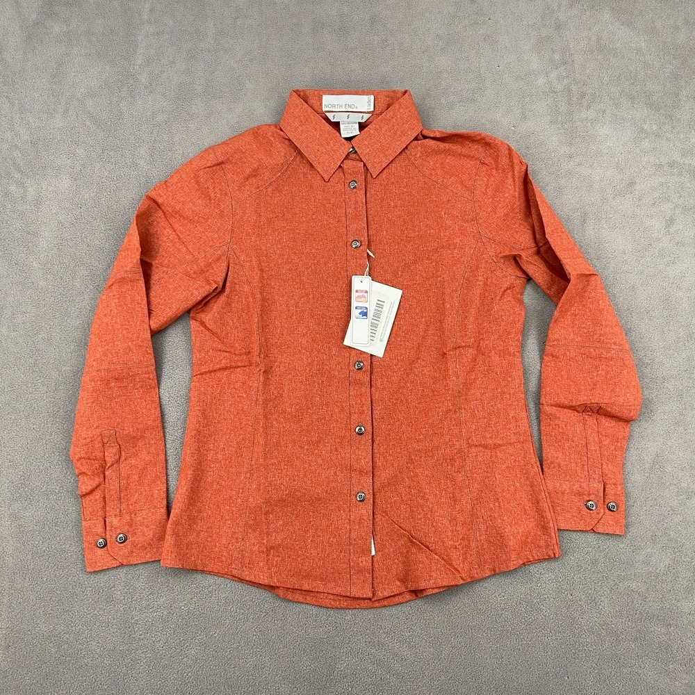North End Shirt Womens Small Orange Moisture Wicking Button Up Streetwear Casual
